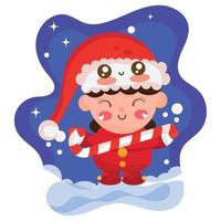 Personaje de dibujos animados de niña feliz aislado con ilustración de vector de ropa de Navidad