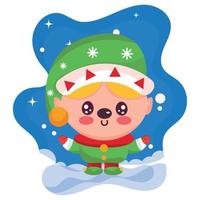 Isolated cute christmas elf on a winter background Vector illustration