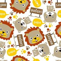 seamless vector pattern of safari elements cartoon, funny lion family