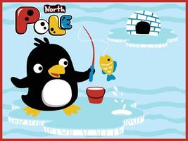 Cartoon vector of penguins fishing in north pole