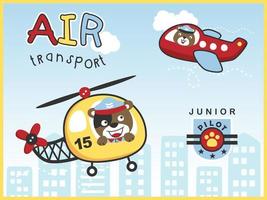 Cartoon vector of air transportations with funny animals pilot on buildings background