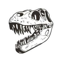 Dinosaur head skeleton hand drawn line art illustration on white background vector