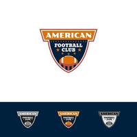 emblema del logotipo de fútbol americano con balón y placa de color azul naranja vector