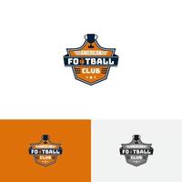 emblema del logotipo trofeo de fútbol americano con cinta de insignia con bola de color naranja vector