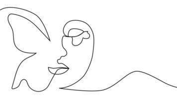 abstract face with butterfly one line drawing. Portret minimalistic style vector