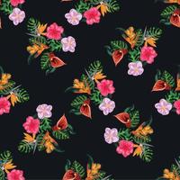 Tropical pink orchid flowers, monstera, banana palm leaves seamless pattern. Jungle foliage illustration. Exotic vector