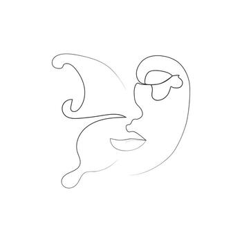 abstract face with butterfly one line drawing. Portret minimalistic style vector