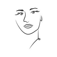 Modern Abstract Face Portrait. Linear Ink Brush. Line Art Current Contemporary Continuous Cubism Painting. Fashion Style Black And White Abstraction Poster vector