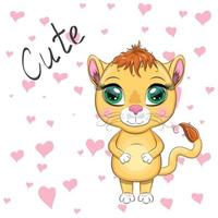 Cartoon lioness with expressive eyes. Wild animals, character, childish cute style. vector