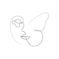 abstract face with butterfly one line drawing. Portret minimalistic style vector