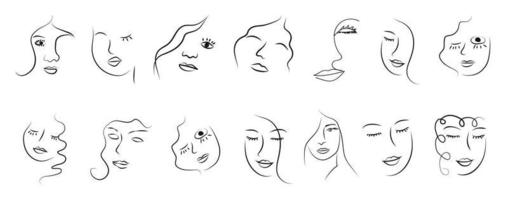 Modern Abstract Face Portrait. Linear Ink Brush. Line Art Current Contemporary Continuous Cubism Painting. Fashion Style Black And White Abstraction Poster vector