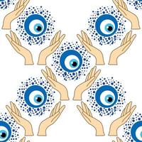 patrón sin fisuras de mal de ojo. magia, brujería, símbolo oculto, colección de arte lineal. ojo de hamsa, ojo mágico, elemento decorativo. vector