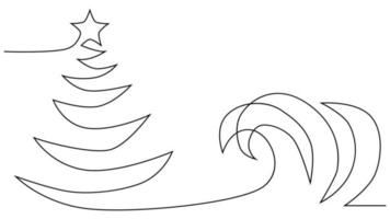 continuous line drawing of nature tree Christmas illustration. vector