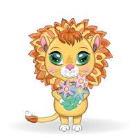 Cartoon lion with expressive eyes. Wild animals, character, childish cute style. vector