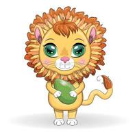 Cartoon lion with Easter egg. Easter holiday, greeting card vector