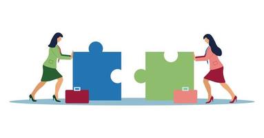 Business concept. Team metaphor. people connecting puzzle elements. flat design style. Symbol of cooperation vector