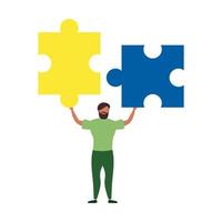 Business concept. Team metaphor. people connecting puzzle elements. Vector illustration flat design style. Symbol of teamwork, cooperation, partnership.