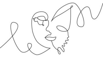 abstract face with butterfly one line drawing. Portret minimalistic style vector