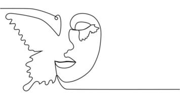 abstract face with butterfly one line drawing. Portret minimalistic style vector