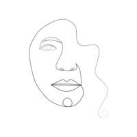 línea continua, dibujo de rostros y peinados, concepto de moda, minimalista de belleza femenina, ilustración vector