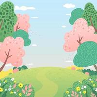 Spring Praire Hill Landscape Illustration Background vector