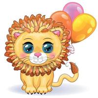 Cartoon lion with expressive eyes. Wild animals, character, childish cute style. vector