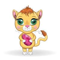 Cartoon lion with Easter egg. Easter holiday, greeting card vector