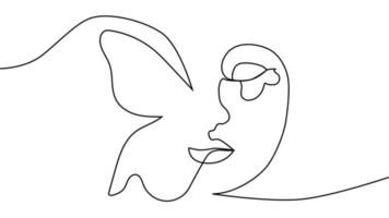 abstract face with butterfly one line drawing. Portret minimalistic style vector