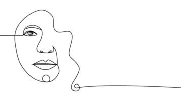 Woman face with flowers one line drawing. Continuous line drawing art. Flower bouquet in woman vector