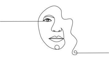 Woman face with flowers one line drawing. Continuous line drawing art. Flower bouquet in woman vector