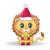 Wonderful cute cartoon lion cub with a gift vector