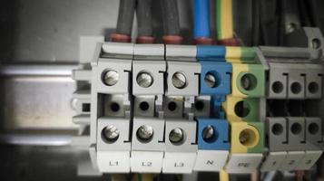 Terminal connection cable power three phase , nol and grounding for panel circuit line. photo