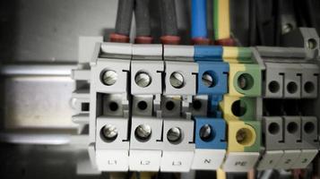 Terminal connection cable power three phase , nol and grounding for panel circuit line. photo