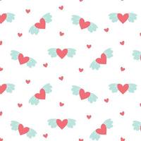 Cute seamless pattern with hearts with wings. Print for valentine's day. Vector illustration . Flat style.