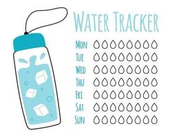 Water tracker vector template. drinking water checklist. Water tracker with bottle. vector illustration. Doodle style.