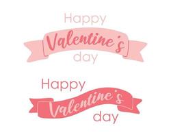 Happy valentines day lettering set. Collection of lettering with ribbon. Vector illustration in a flat style.