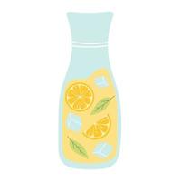 Pitcher with lemonade. Cool lemonade with pieces of lemon, mint and ice. Vector illustration isolated on white background. Flat style.