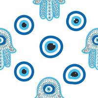 patrón sin fisuras de mal de ojo. magia, brujería, símbolo oculto, colección de arte lineal. ojo de hamsa, ojo mágico, elemento decorativo. vector