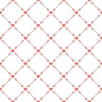 Seamless pattern with diagonal grid, cupid love arrow, small hearts. Vector pattern for decoration of wedding, engagement event, Valentines day