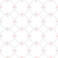 Seamless pattern with diagonal grid, thin lines, small hearts, squares, rhombuses. Vector pattern for decoration of wedding, engagement event, Valentines day