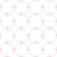 Seamless pattern with diagonal grid, thin lines, small hearts, squares, rhombuses. Vector pattern for decoration of wedding, engagement event, Valentines day