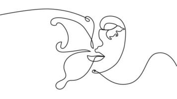 abstract face with butterfly one line drawing. Portret minimalistic style vector