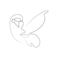 abstract face with butterfly one line drawing. Portret minimalistic style vector