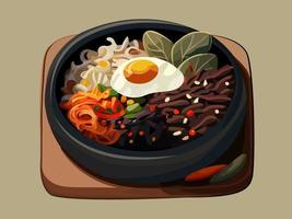 bibimbap bi bim bop comida coreana ilustración vectorial vector