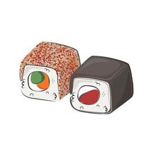 cocina japonesa, juego de comida asiática. para menús de restaurantes y carteles. sitios de entrega vector ilustración plana aislado sobre fondo blanco. conjunto de salsa de soja onigiri de rollos de sushi. imagen de stock