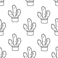 Seamless pattern with cute hand-drawn cacti white background. vector
