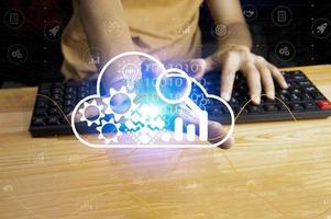 business man concept use cloud computing media with icons photo