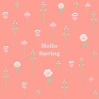 Tender hello spring card with floral elements on pink pastel background, greeting card with romantic pink blossom for print or web design vector