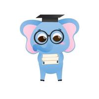 Cute elephant holding books, educational illustration for kids in cartoon style, childish animal character reading books for card or infographics vector