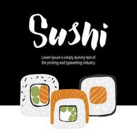 Design template with sushi set Illustration on black frame background vector